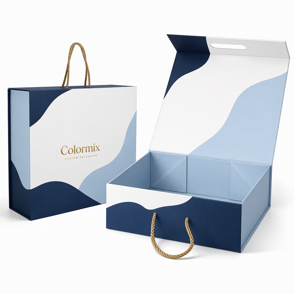 Collapsible gift box with carry handle by Colormix Packaging