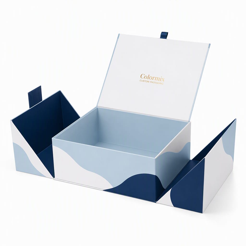 Double door rigid box with handle by Colormix Packaging
