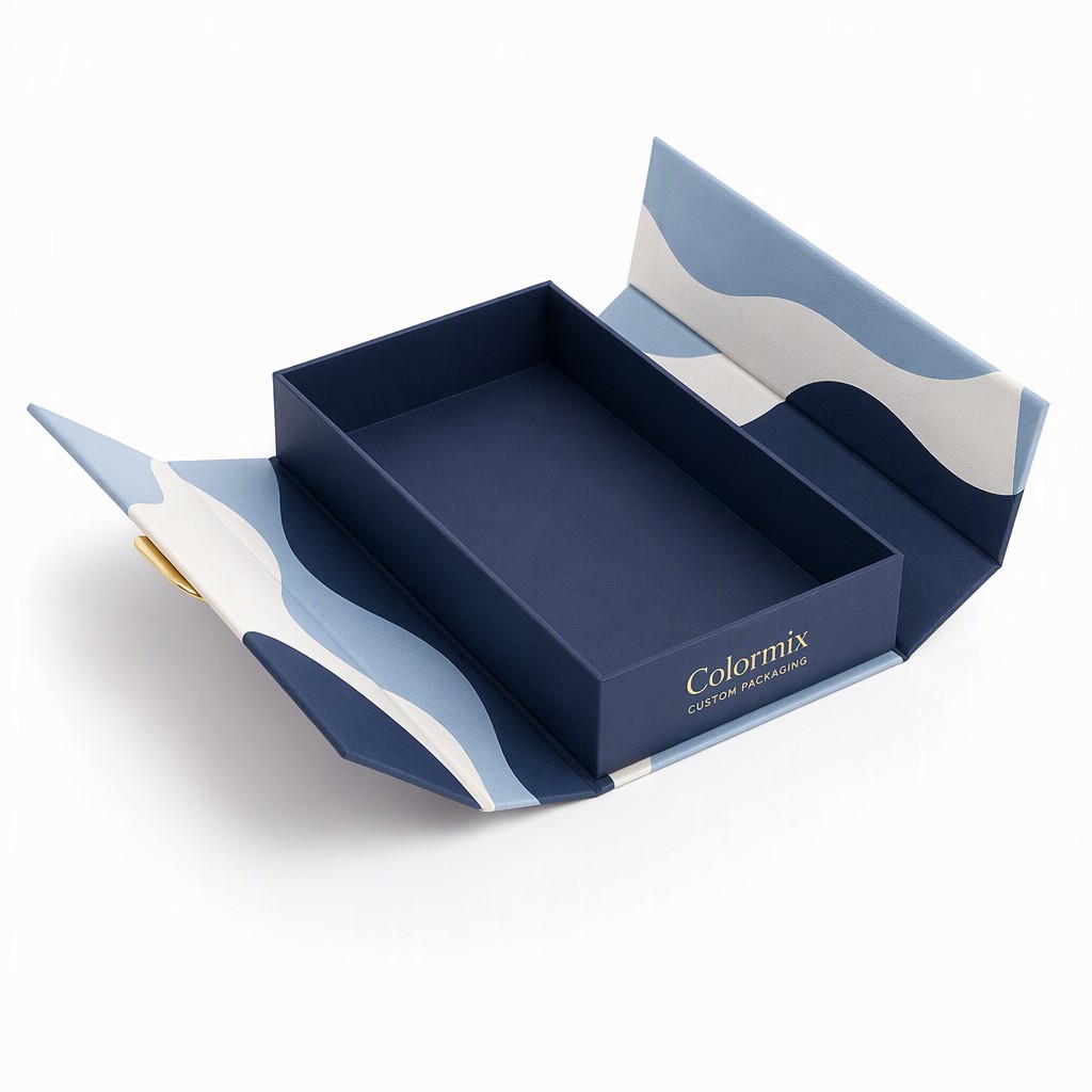 Dual door opening rigid box by Colormix Packaging