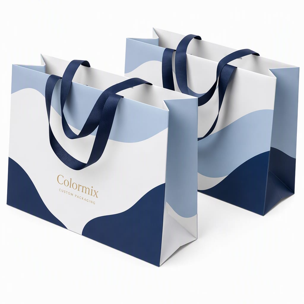 Paper shopping bag with ribbon handles by Colormix Packaging